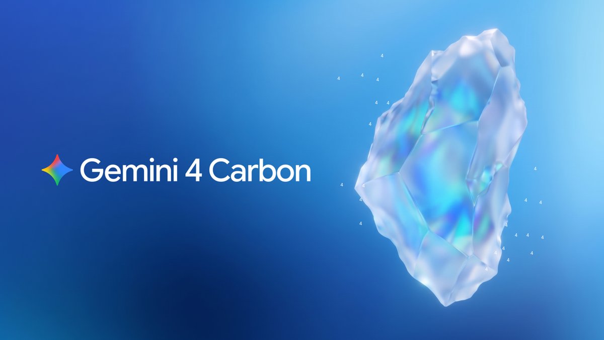 Grafis Gemini 4 Carbon dengan bentuk kristal di latar biru