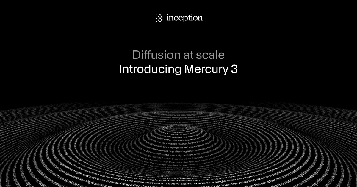 Grafis peluncuran Mercury 3 bertuliskan Diffusion at scale dari Inception