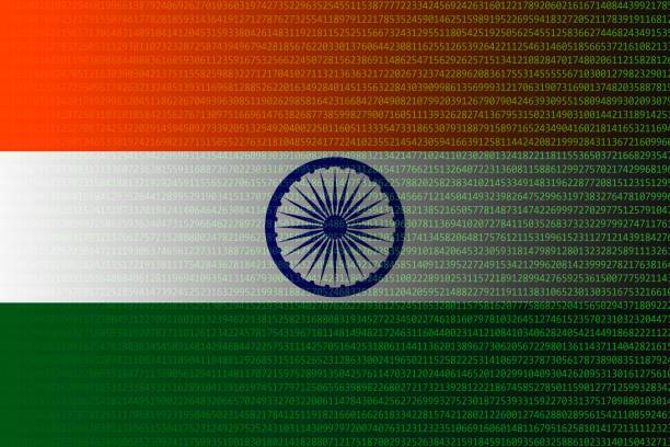 Bendera India dengan latar deretan angka digital